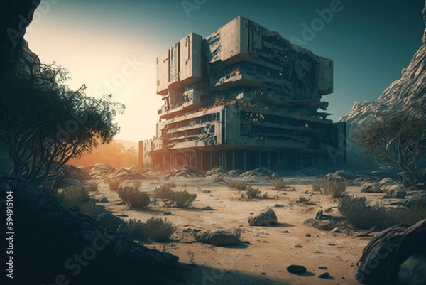 Fototapeta Post-apocalypse: The End of the World. The terribly ruined landscape | Generative AI Production