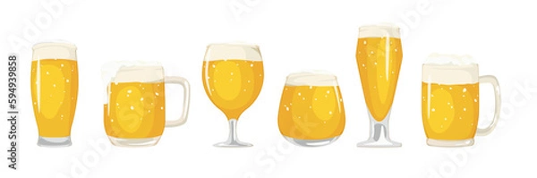 Obraz 一列に並べたさまざまなグラスビール