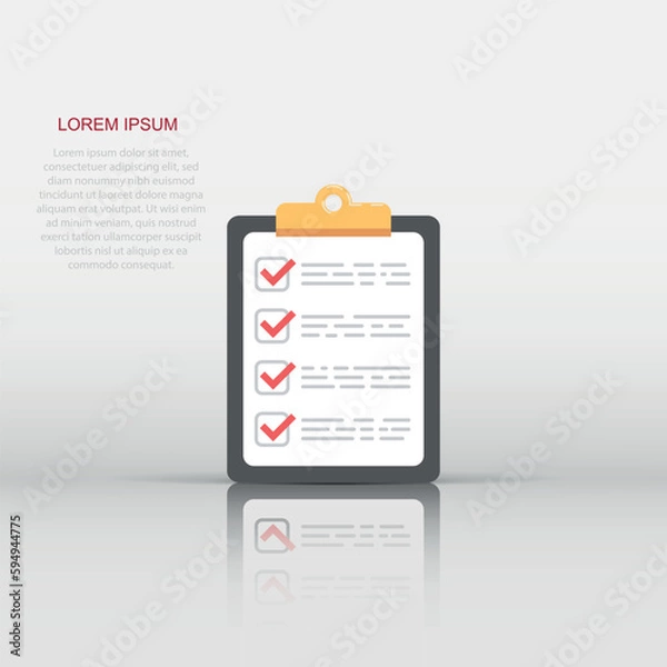 Obraz Vector to do list icon in flat style. Checklist, task list sign illustration pictogram. Reminder business concept.
