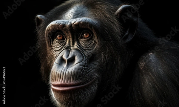 Obraz photo of chimpanzee on black background. Generative AI