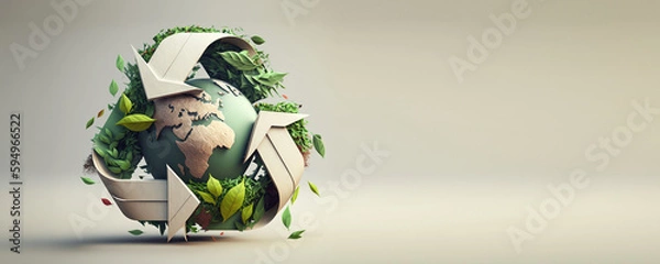 Fototapeta Recycle symbol copy space, Eco friendly earth background. Generative AI