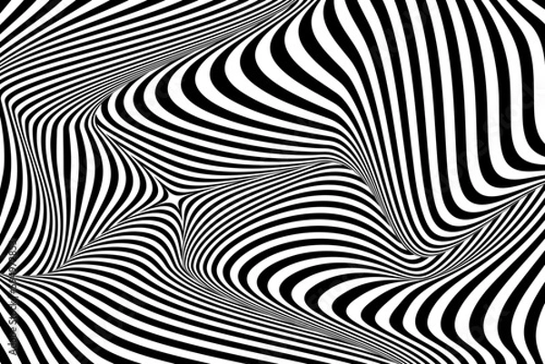 Fototapeta Optical Art with Twist Striped. Background Abstract Line Black and White Color. Swirl Hypnotic Pattern. Vector illustration.