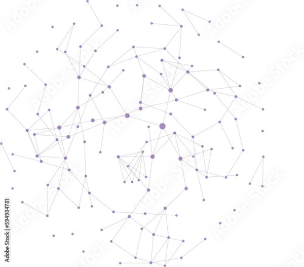 Obraz Abstract polygonal communication network, technology wireframe, connected grey lines and purple dots, globe model background 