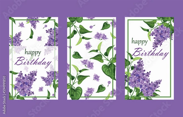 Fototapeta greeting card mockup or invitation card. hand drawn wedding invitation. Frame with text and flowers - lilac with juicy green leaves
