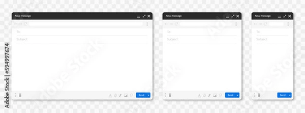 Fototapeta Mail window template set for laptop, tablet and phone. Internet mail frame. Vector illustration.