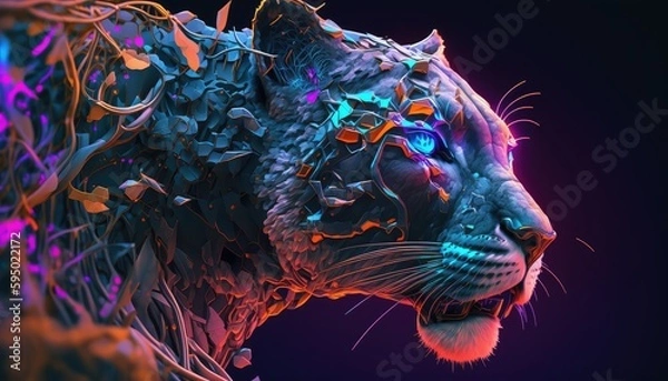 Fototapeta Cougar on a dmt trip, Created with generative Ai technology