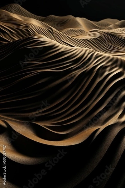 Obraz abstract patterns and shapes of brown sand on a black background, Generative IA