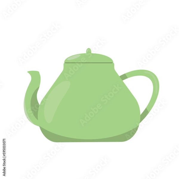 Fototapeta Vector illustration. Green teapot in flat style. Vector, teapot, dishes