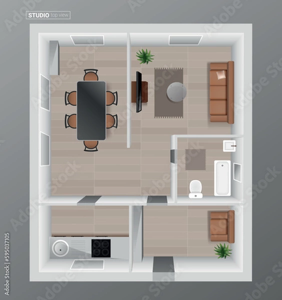 Fototapeta Apartment floor plan. Top view flat vector illustration.