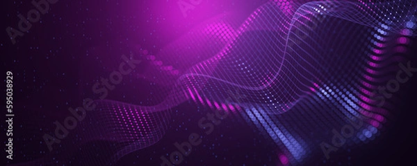 Fototapeta Wireless connection. Satellite internet. Blockchain technology. Network structure background. Artificial intelligence. Machine learning. Data background. Big data. Wide banner. 3D rendering.