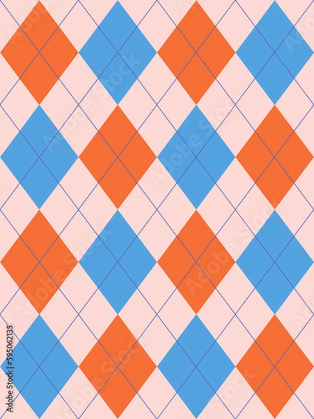 Fototapeta Seamless blue coral argyle pattern. Traditional diamond check print. Vintage seamless background.