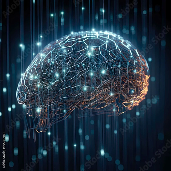 Fototapeta Artificial Intelligence Brain Floating In Neuronal Strings Generative AI