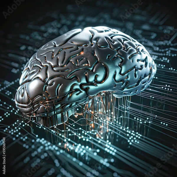 Fototapeta Artificial Intelligence Brain Connected To Cyberspace Neuronal Network Generative AI
