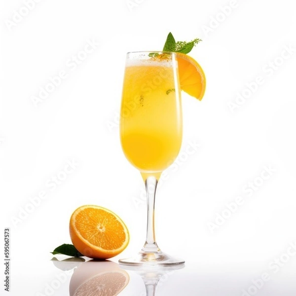 Fototapeta Mimosa cocktail Isolated on White. Generative AI