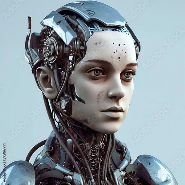 Obraz Sci-fi Human-Robot hybrid, Androids, futuristic style, highly detailed, Created with Generative AI