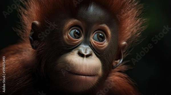 Fototapeta Wallpaper of a cute baby orangutan close-up. Created with generative Ai technology