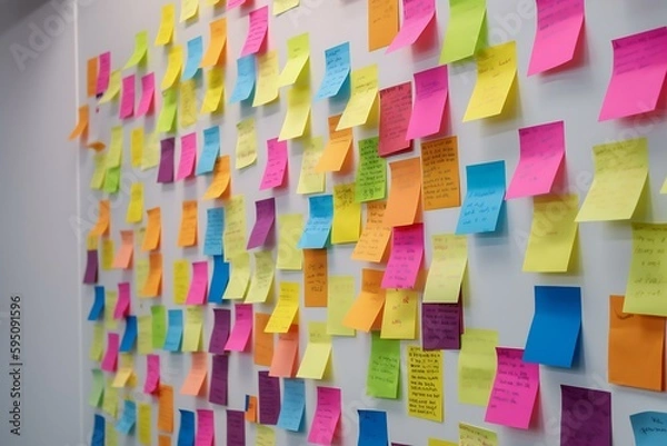 Fototapeta Planning. Sticky notes on the wall. Business planning. Generative AI