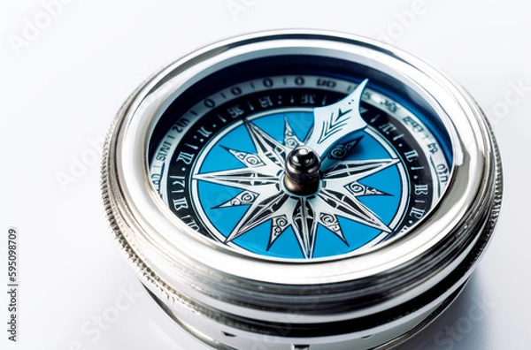 Fototapeta A compass over white background close-up view. Generative AI.