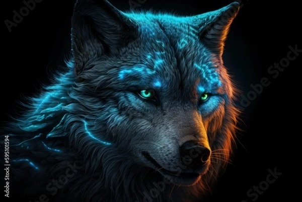 Obraz Neon Blue Wolf Generative AI