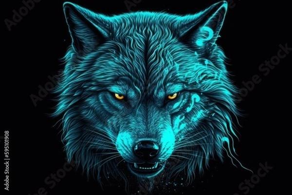 Obraz Neon Blue Wolf Generative AI