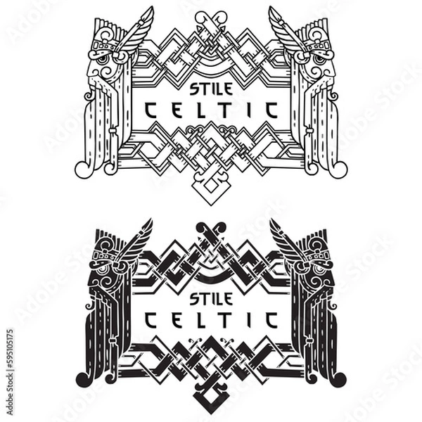 Fototapeta Banner with the image of an old bearded viking and patterns.