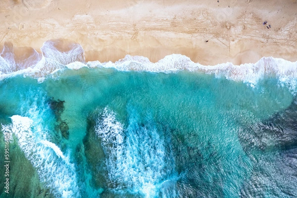 Fototapeta Aerial view of the north shore of Oahu, Hawaii, overlooking Ehukai Beach known for its large winter waves