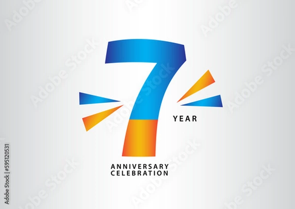 Fototapeta 7 year anniversary celebration logotype vector, 7 number design, 7th Birthday invitation, anniversary logo template, logo number design vector, calligraphy font, typography logo, vector design