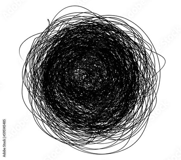 Fototapeta Hand drawn black grungy round ink scribble circle. Isolated grunge element. Sketchy line shape. Grunge brush strokes