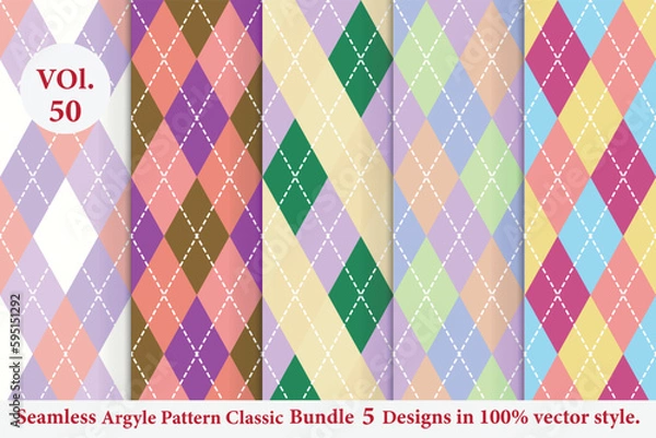 Fototapeta Argyle Pattern vector Bundle 5 designs Vol.50, classic Fabric texture background