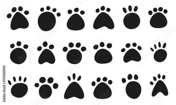 Obraz 手書きの黒い動物の肉球のイラストセット