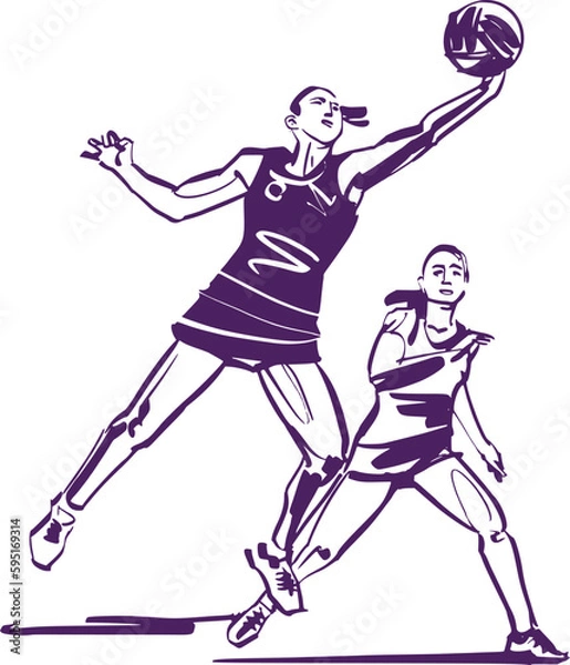 Fototapeta The netball player with ball in her hands
