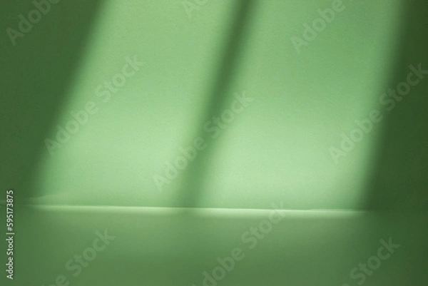 Fototapeta shadow on green pastel wall and floor. Abstract background of shadows minimal mock-up. 