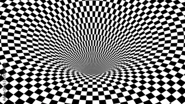 Fototapeta 3D Surreal Checker Pattern Background And Hole
