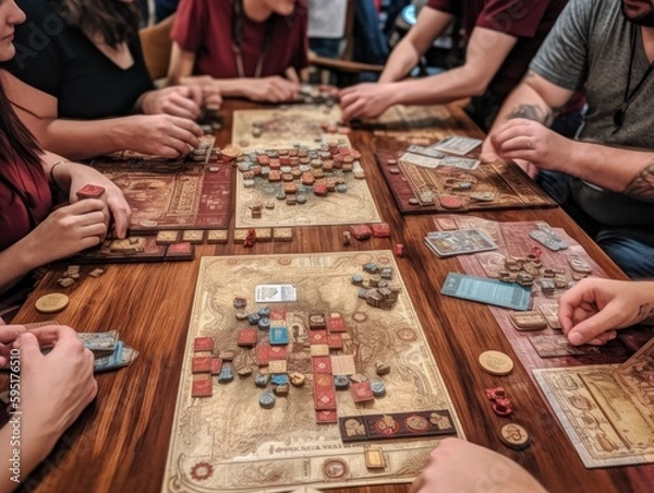 Fototapeta A table with a board game or puzzle in progress