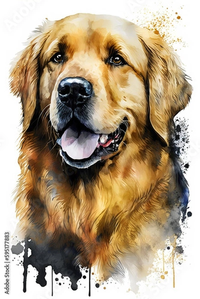 Fototapeta Golden Retriever dog Art Paint Splashes. Generative AI.