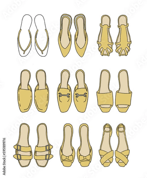 Fototapeta 黄色のサンダルのイラストセット