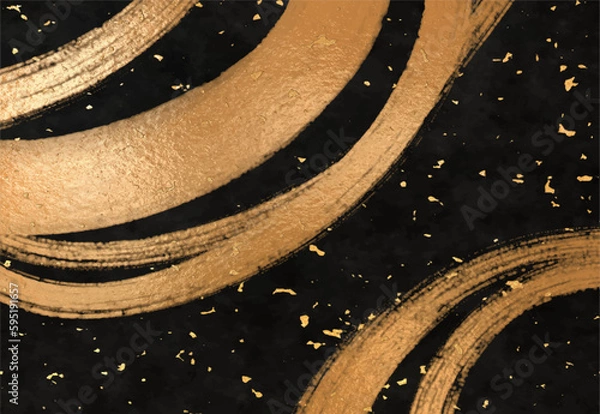 Obraz 黒い和紙に光沢のある金色のブラシと金の粉で装飾された和風豪華な背景