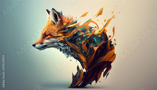 Obraz Fox abstract wallpaper. Contrast background animal in vivid colors generative ai