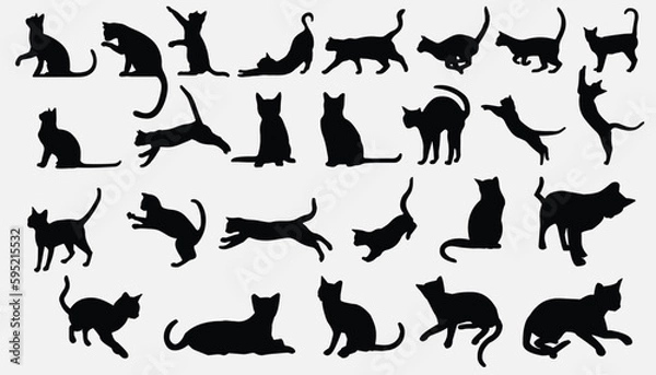 Fototapeta Set silhouette of cat isolated on gray background