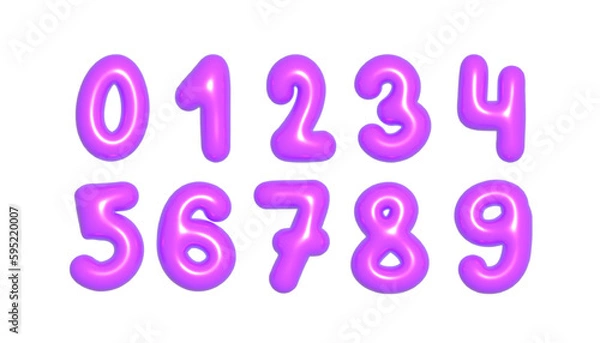 Fototapeta Glossy, luxury and colorful violet balloon digit zero. 3d realistic design element isolated on white and alpha background. For Happy Birthday, Anniversary, Party.