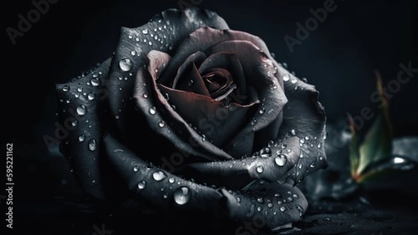 Obraz AI Generated. AI Generative. Close macro shot photo of realistic flower black rose. Can be used for wedding romantic or love concept. Graphic Art Illustration.