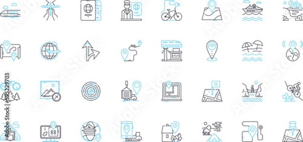 Obraz Location tracking linear icons set. Geolocation, Tracking, GPS, Navigation, Map, Positioning, Mobility line vector and concept signs. Location-based services,Real-time,Beacon outline illustrations