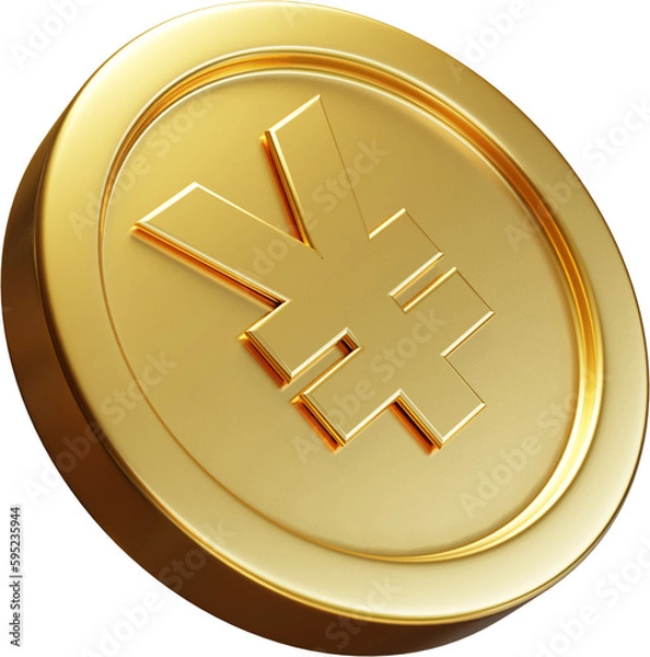 Fototapeta Golden yuan coin 3d render illustration