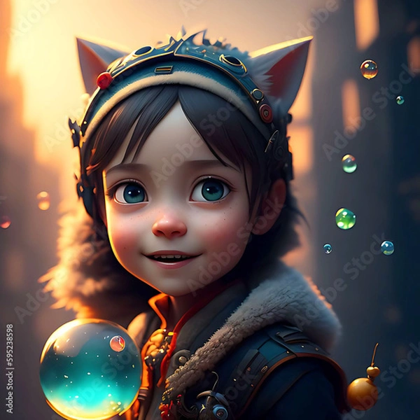 Obraz 猫耳と子供 cat ears and child