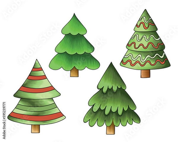 Obraz Decorative hand drawn Christmas tree vector illustration set