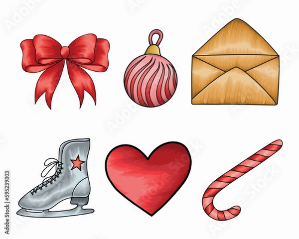Obraz Hand drawn Christmas decorative objects, Christmas element vector illustration collection