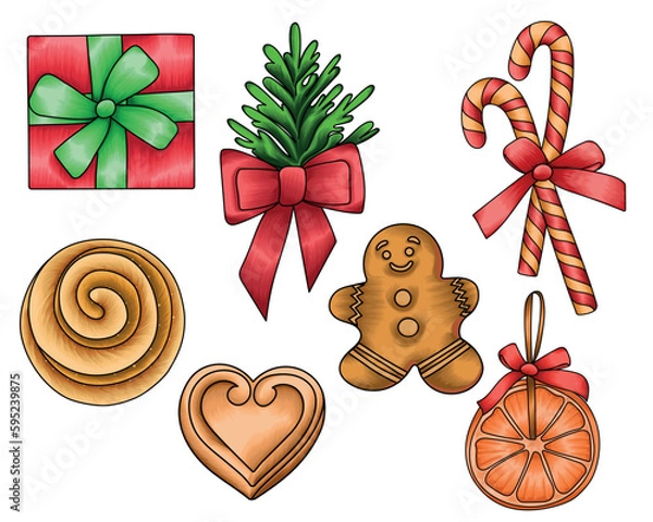 Fototapeta Hand drawn Christmas decorative objects, Christmas element vector illustration collection