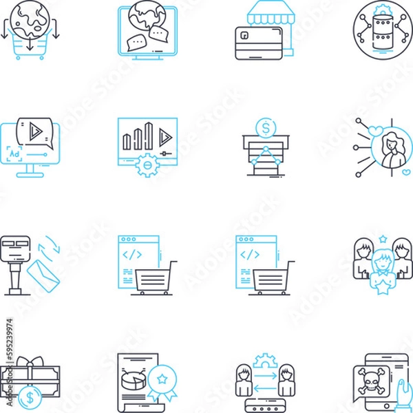 Fototapeta Sales awareness linear icons set. Conversion, Prospects, Funnel, Pipeline, Forecasting, Commission, Negotiation line vector and concept signs. Automation,Follow-up,Closer outline illustrations