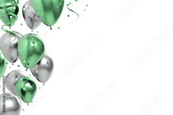 Obraz celebration green silver balloons and confetti 3d