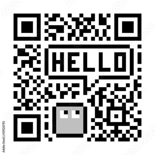 Obraz Pixel Character Says Hello in Fake Abstract QR Code